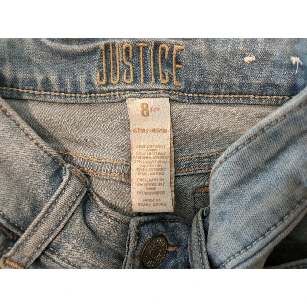 JUSTICE Girls Girlfriend Stretch Distressed Jeans Size 8 slim Boho Grunge BTS
